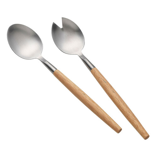 2pc Ecology Alto Salad Servers Set Stainless Steel/Rubberwood