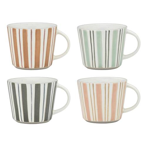 4pc Ecology 260ml Two Stripe Pottery Chalk Mugs 9.5x12cm