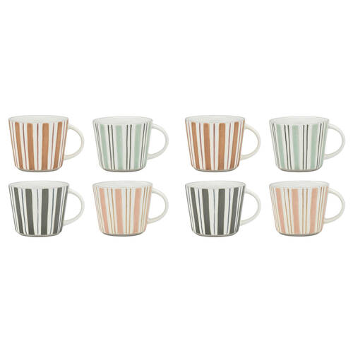 8pc Ecology 260ml Two Stripe Pottery Chalk Mugs 9.5x12cm