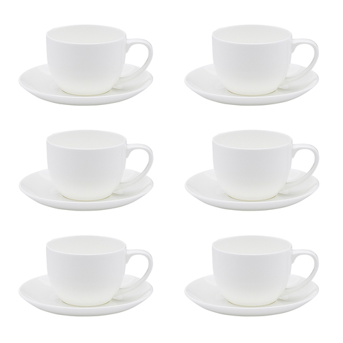 6PK Ecology 275ml Canvas Teacup & Saucer Coffee Cup Tableware - White