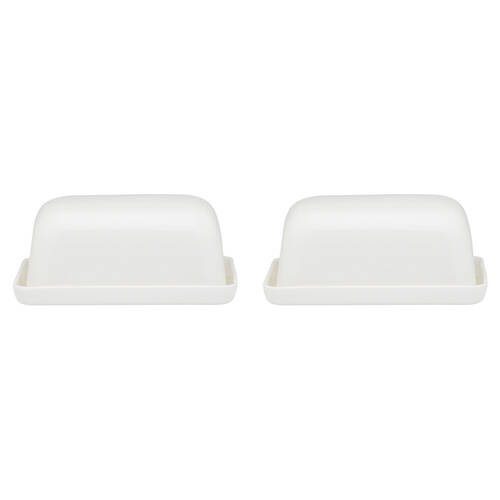 2PK Ecology Fine Bone China Canvas Butter Dish w/ Tray - White
