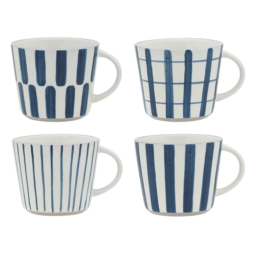4pc Ecology Pottery Chalk Drinking Mug Cups 320ml/12cm Blue & White