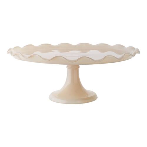 Ecology Soda Lime Glass Ruffle Fluted Edged Cake Stand 33 x 12.5cm Pink Salt