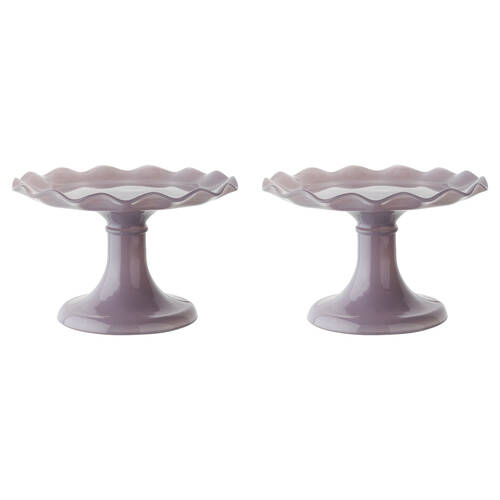 2PK Ecology Soda Lime Glass Ruffle Fluted Edged Cake Stand 20 x 12.5cm Iris