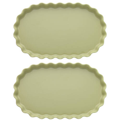 2PK Ecology Gloss Glaze Porcelain Ruffle Oval Serving Bowl 35x22cm Ginko