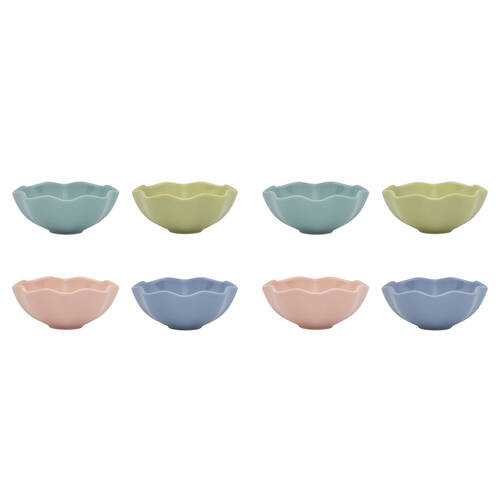2x 4pc Ecology Porcelain Ruffle Dip Bowls Pink Salt, Midday, Twilight, Ginko