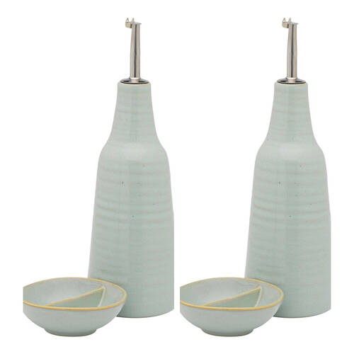 2x 2pc Ecology Glaze Stoneware Ottawa Oil Bottle & Salt Dish 450ml/10cm Midday