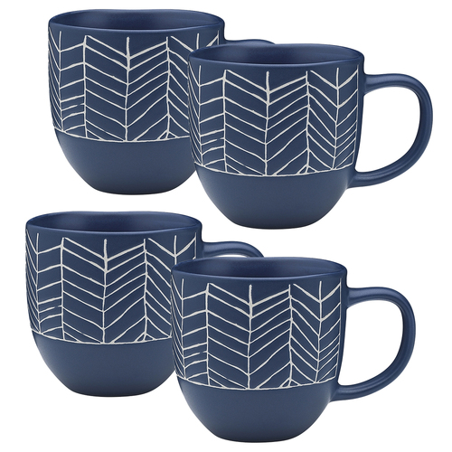 4x Ecology Dwell Herringbone Glazed Drinking Mug 340ml Blue