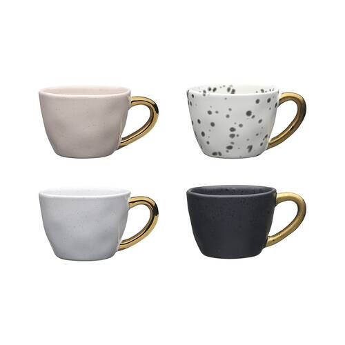 4pc Ecology Speckle 60ml Espresso Cups w/ Gold Handle Set