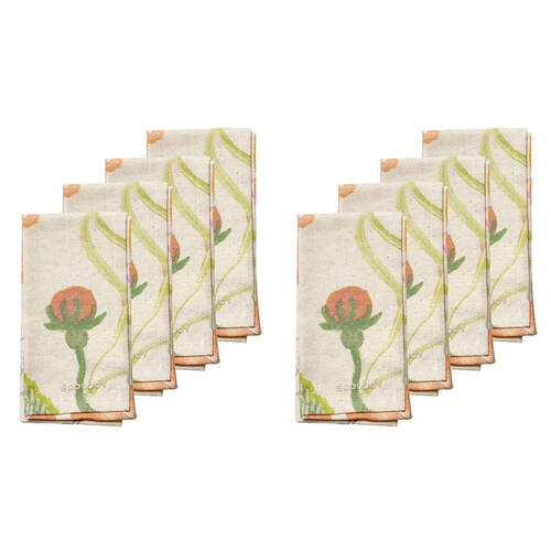 2x 4pc Ecology Hand-Painted Midsummer Cotton/Linen Napkins 180gsm 45x45cm