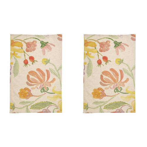 2PK Ecology Hand-Painted Midsummer Cotton/Linen Tea Towel 180gsm Multi-Coloured