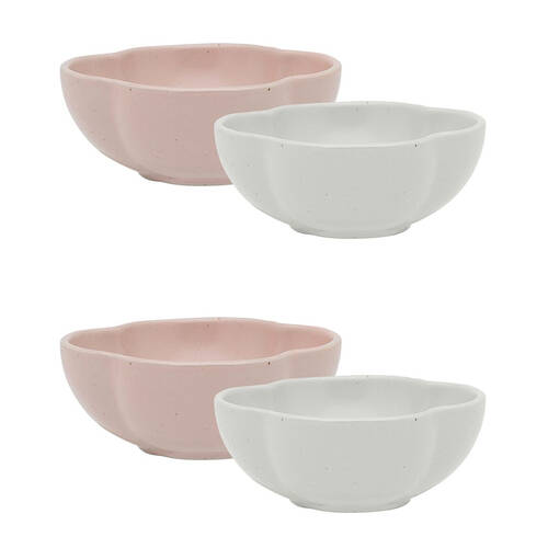 2x 2pc Ecology Matte Glaze Porcelain Bloom Round Dip Bowls 8cm Birch, Pink Salt