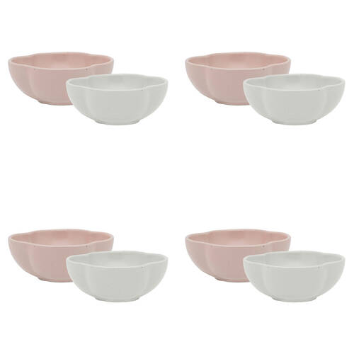 4x 2pc Ecology Matte Glaze Porcelain Bloom Round Dip Bowls 8cm Birch, Pink Salt