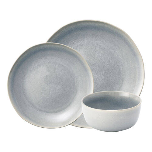 12pc Ecology Allery Plates & Bowls Glazed Stoneware Dinnerset Riverstone