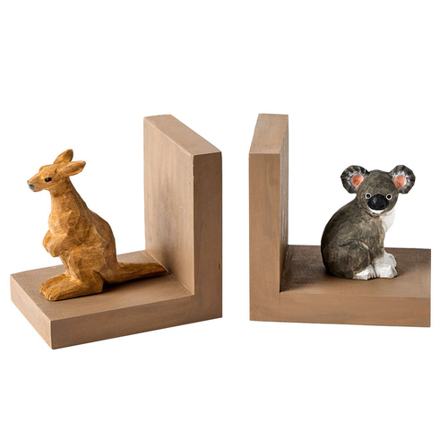 2pc Nordic Kids Birch Wood Australiana Bookends Set Grey/Brown 14cm