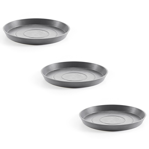 3PK Ecopots Plant Pot Saucer Round 21 Grey 21x2.5cm Home Indoor/Outdoor Decor