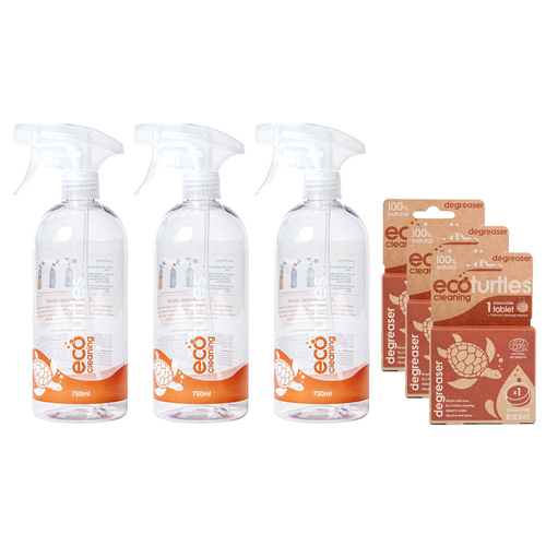 3x Eco-Cleaning Turtles Degreaser Spray Bottle & Tablet