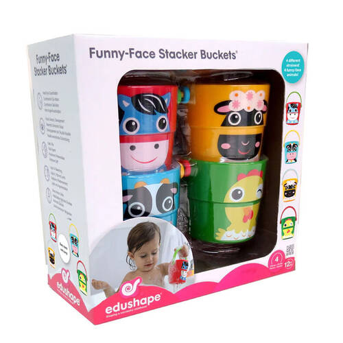 4pc Edushape Funny Face Stacker Buckets Bath Play Toy Kids/Toddler 12m+