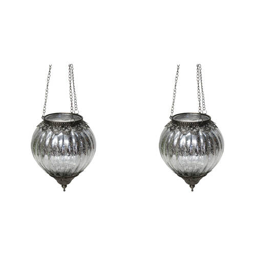 2PK LVD Glass Hang Votive Bauble Candle Holder Home Decor 19cm Silver