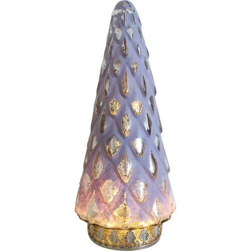 LVD Glass/Metal Lantern LED Pine Tree 24cm Christmas Decor - Bubblegum
