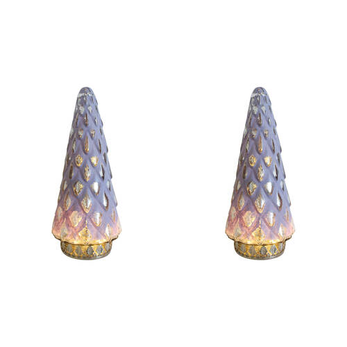2PK LVD Glass/Metal Lantern LED Pine Tree 24cm Christmas Decor - Bubblegum
