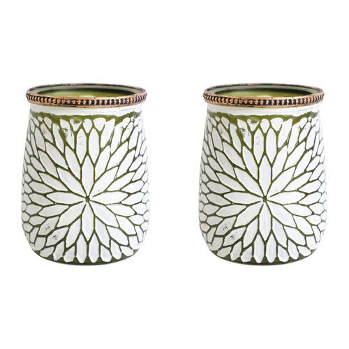 2PK LVD Glass Votive Candle Holder Home Decor 14cm Burst Olive
