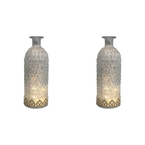 2PK LVD Glass Lantern LED Bottle Home/Lounge Decor 24.5cm Ice