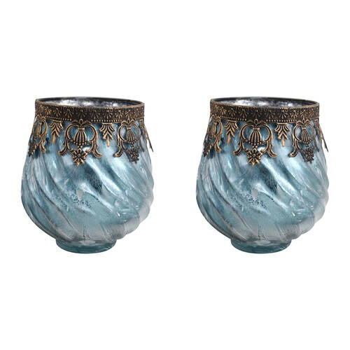 2PK LVD Glass Votive Candle Holder Home Decor 14cm Swirl Breeze