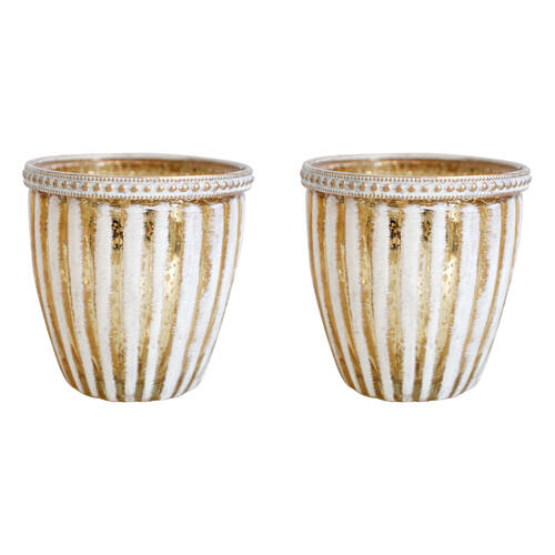 2PK LVD Glass Votive Candle Holder Home Decor 9cm Linear Gold