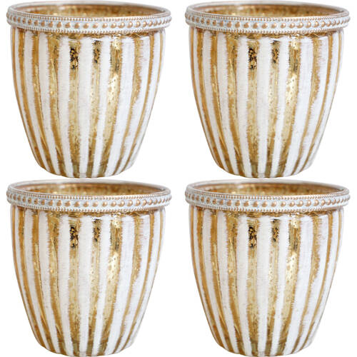 4PK LVD Glass Votive Candle Holder Home Decor 9cm Linear Gold