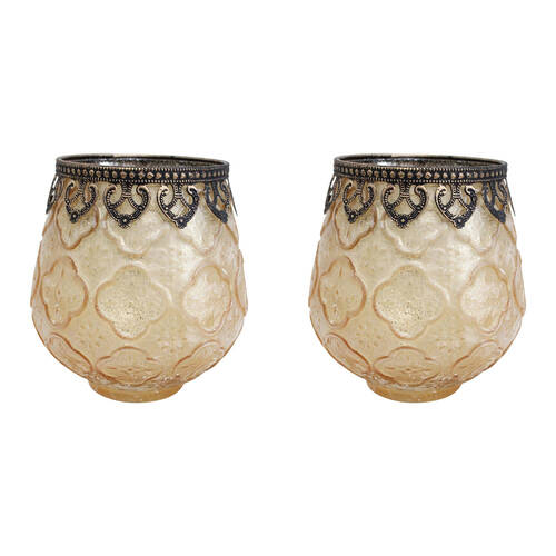2PK LVD Glass Votive Foil Candle Holder Home Decor Large Gold/Wash