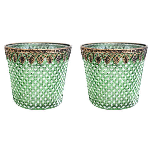 2PK LVD Glass Votive Candle Holder Home Decor 11.5cm Pattern Seafoam