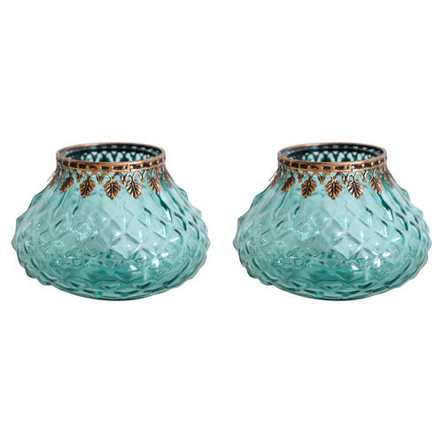 2PK LVD Glass Votive Candle Holder Home Decor 13cm Moroc Shimmer