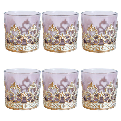 6PK LVD Glass Votive Cup Candle Holder Home Decor 5.5cm Mauve