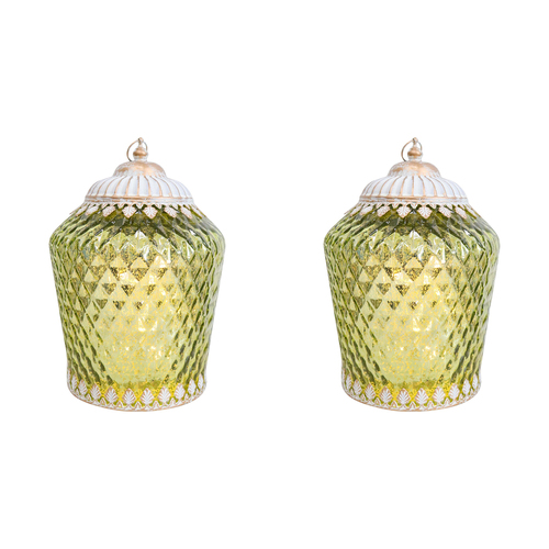 2PK LVD Lantern LED Vintage Pistachio Decorative Lighting 22.5cm Home Decor