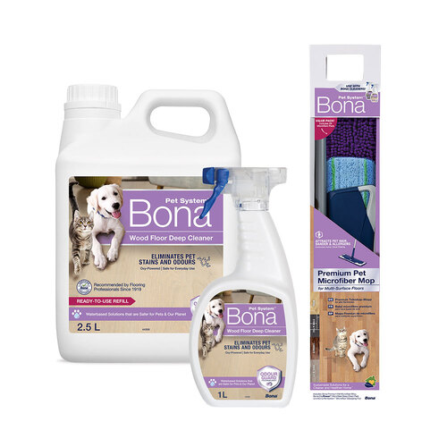 Bona Pet Microfibre Deep Clean Mop w/Wood-Floor Cleaner Spray & 2.5L Refill