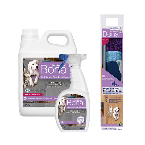 Bona Pet Microfibre Deep Clean Mop w/Hard Floor Cleaner Spray & 2.5L Refill