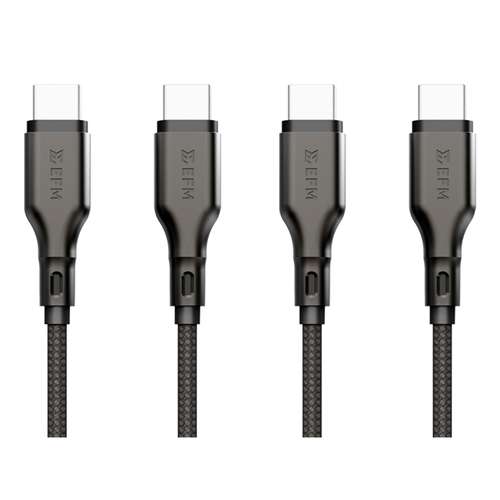 2PK EFM Essential 1m USB-C Male Braided Power Cable Cord For Samsung S23+ Black