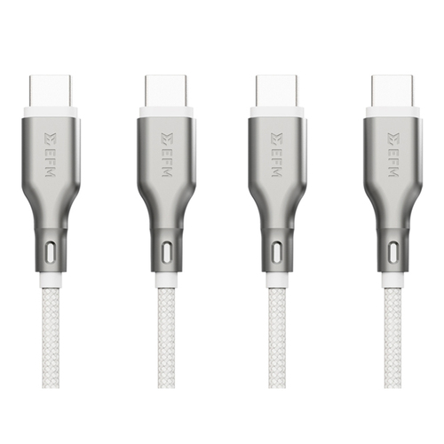 2PK EFM Essential 1m USB-C Male Braided Power Cable Cord For Samsung S23+ White