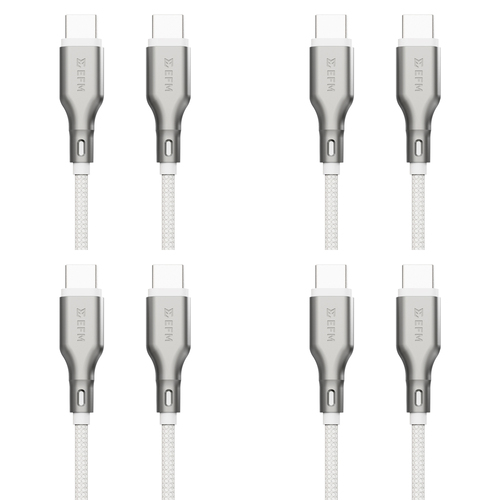 4PK EFM Essential 1m USB-C Male Braided Power Cable Cord For Samsung S23+ White