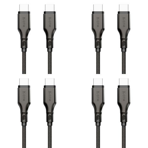 4PK EFM Essential 2m USB-C Male Braided Power Cable Cord For Samsung S23+ Black