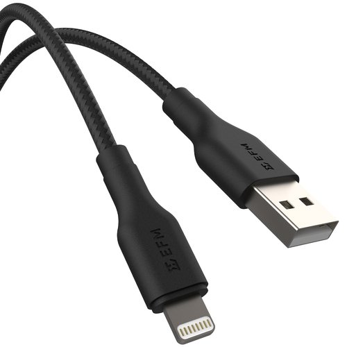 EFM USB-A to Lightning Braided Power and Data Cable 1m - Black