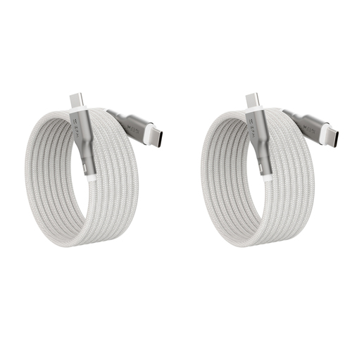 2PK EFM Mag-Coil 2m Male USB-C Cable For Samsung S23+ White