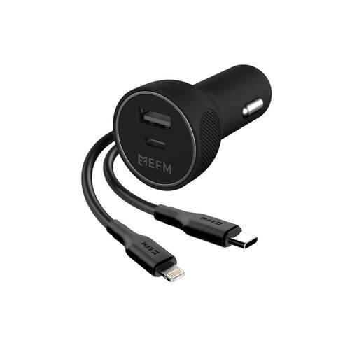 EFM 39W Ultra Fast Dual Output Car Charger w/ Lightning Cable - Black
