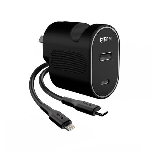 EFM 30W Dual Port Wall Charger With Type C to Lightning Cable 1M Black
