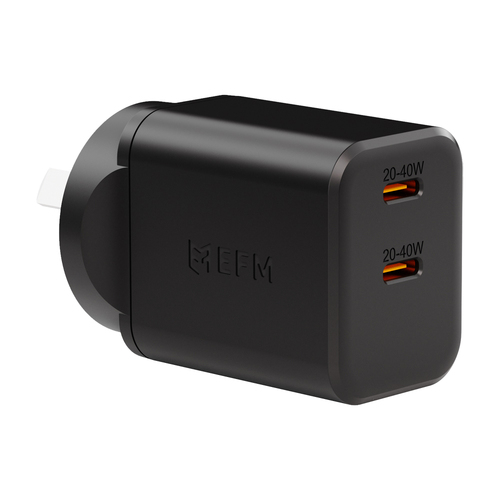 EFM Eco 40W Dual Port Mobile Phone Wall Charger - Black