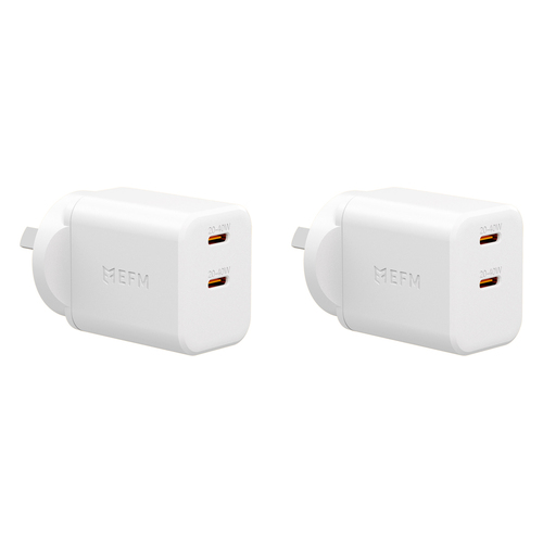 2PK EFM Eco 40W Dual Port Mobile Phone Wall Charger - White
