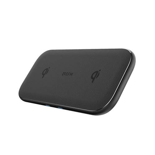EFM 15W Dual Leather Wireless Charge Pad With 30W Wall Charger Graphite