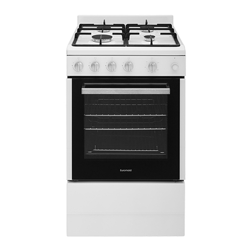 Euromaid 54cm/83L Freestanding Gas Oven w/ Cooktop Single Cavity - White