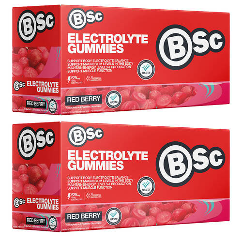 2x 18PK BSc Electrolyte 6 Gummies Sachet Supports Muscle Function Red Berry